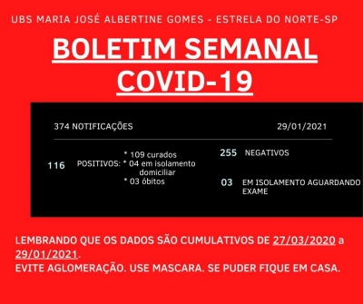 Covid-19: boletim atualizado de 29 de janeiro de 2021