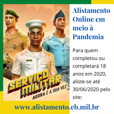 ALISTAMENTO MILITAR ONLINE 2020 - JOVENS QUE COMPLETARAM OU COMPLETARÃO 18 ANOS EM 2020